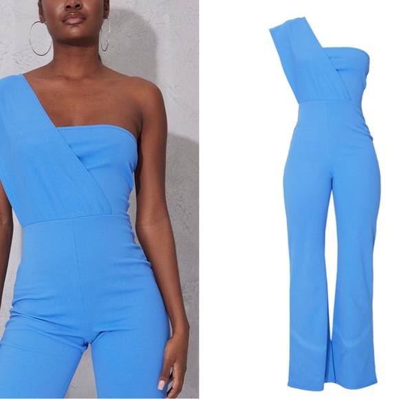 Navy Blue One-Shoulder Jumpsuit - Picture 1 of 2